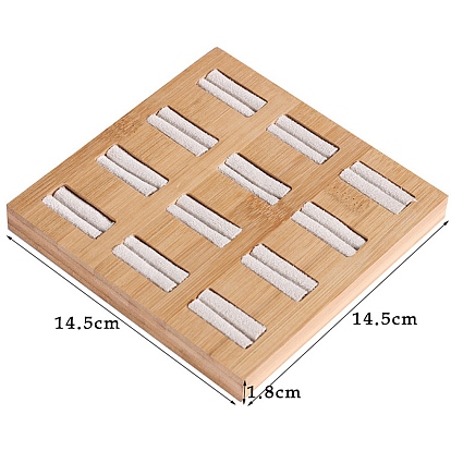 12-Slot Wood Rings Display Trays, with Velvet, Square