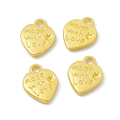 Rack Plating Alloy Charms, Cadmium Free & Lead Free & Nickle Free, Heart with Word Made with Love