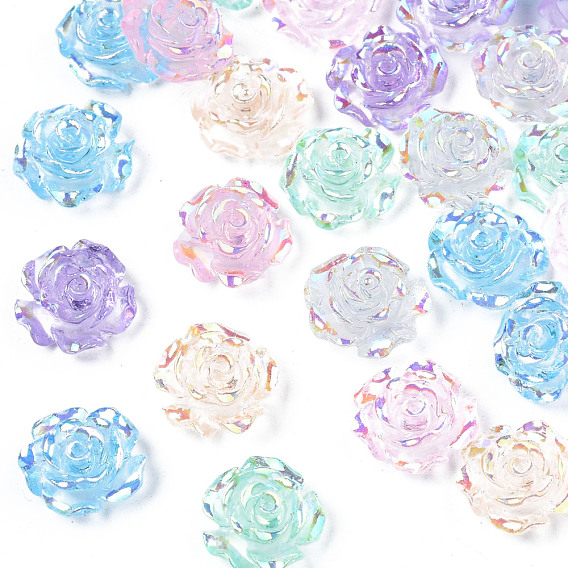 Cabochons de résine transparente, de couleur plaquée ab , fleur rose