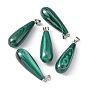 Gemstone Pendants, Natural Malachite, Grade A, Drop, Green, 34~37x10mm, Hole: 3.5mm