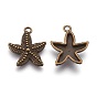 Pendentifs étoile de mer / étoiles de mer en alliage, plaqué longue durée, 22x19x3mm, Trou: 2mm