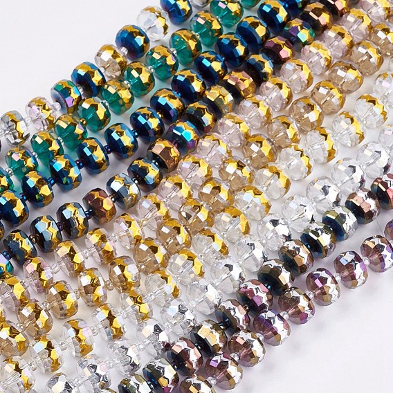 Electroplate Glass Beads Strands, Colours, Faceted, Rondelle