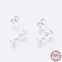 925 Sterling Silver Dangle Stud Earrings, with Clear Cubic Zirconia, with S925 Stamp