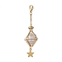 3Pcs 3 Styles Brass Macrame Pouch Empty Stone Holder Pendant Decoration, with 304 Stainless Steel Clasps, Moon & Star
