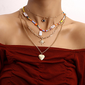 Punk Colorful Rice Bead Devil Eye Hexagram Star Heart Pendant Necklace for Women