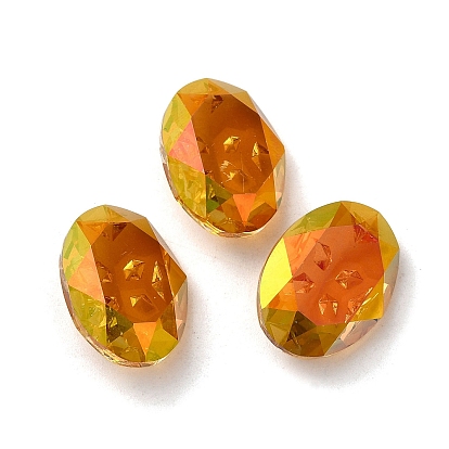 Glass Rhinestone Cabochons, Pointed Back, Faceted, Oval