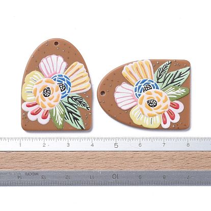 Pendentifs acryliques, 3 j imprimé, ovale avec motif de fleurs