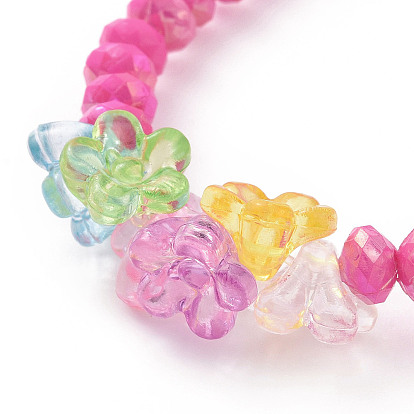 8Pcs 8 Color Opaque Acrylic Faceted Rondelle & Flower Beaded Stretch Bracelets, Childen Bracelets for Girls
