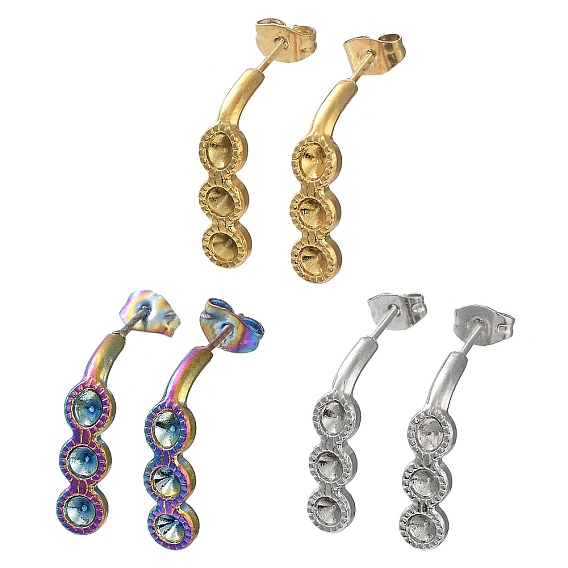 304 Stainless Steel Stud Earrings Findings, Rhinestone Settings