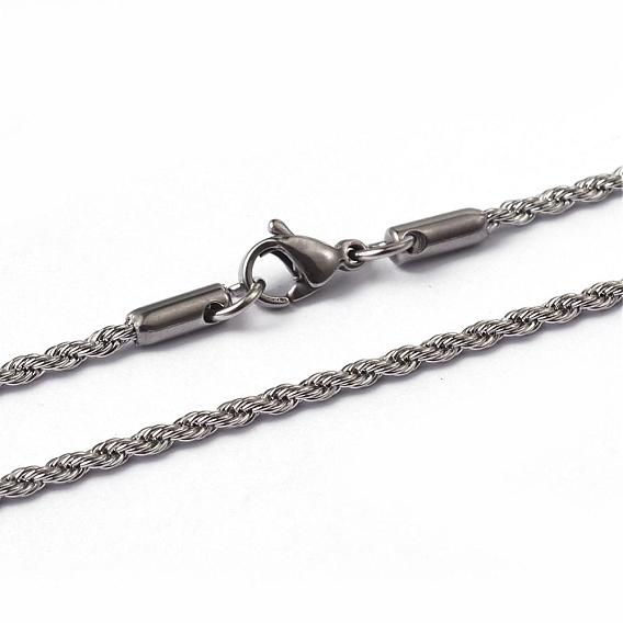 304 Stainless Steel Rope Chain Necklaces, with Lobster Claw Clasps, 25.6 inch(65cm)