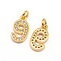 Real 18K Gold Plated Brass Micro Pave Cubic Zirconia Charms, Number 0~9, Cadmium Free & Nickel Free & Lead Free, 11x6~7x1.5~2mm, Hole: 2mm