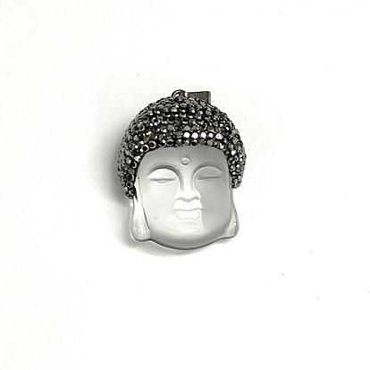 Pendentifs en verre, avec strass en argile polymère et accessoires en laiton , Bouddha