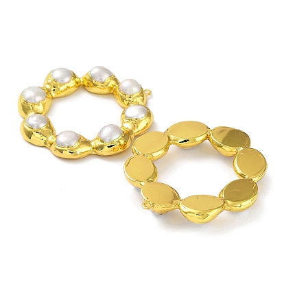 Perle naturelle gros pendentifs, Breloques rondes avec apprêts en laiton plaqués en rack, plaqué longue durée