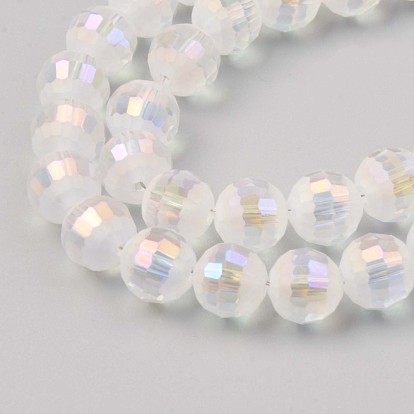 Chapelets de perles en verre, de couleur plaquée ab , moitié givré, ronde à facettes