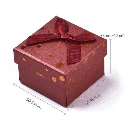 Bague de boîtes en carton, avec ruban bowknot à l'extérieur et éponge blanche à l'intérieur, carrée