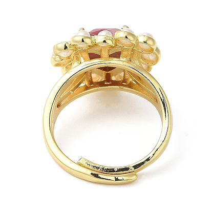 Регулируемое кольцо в виде сердца из натуральных смешанных драгоценных камней с пластиковыми жемчужными бусинами, настоящие позолоченные латунные украшения 14k