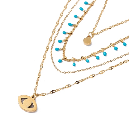 Pendentifs oeil de cheval turquoise et strass synthétiques collier multicouche avec perles en plastique, 304 collier bohème en acier inoxydable pour femme