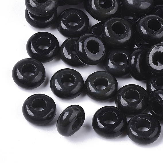 (même sku: gq973-05)perles européennes de pierres précieuses noires naturelles, Perles avec un grand trou   , rondelle