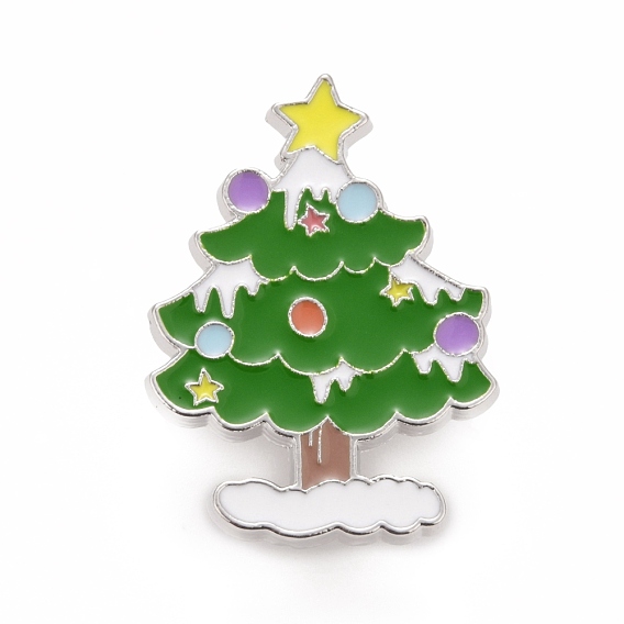 Pin de esmalte de árbol de navidad, insignia de aleación para ropa de mochila, Platino