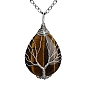 Collier pendentif en forme de larme avec pierres précieuses naturelles et synthétiques mélangées, collier enroulé en fil de cuivre platine