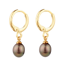 Boucles d'oreilles créoles Huggie en perles de perles naturelles pour femmes, or et de lumière