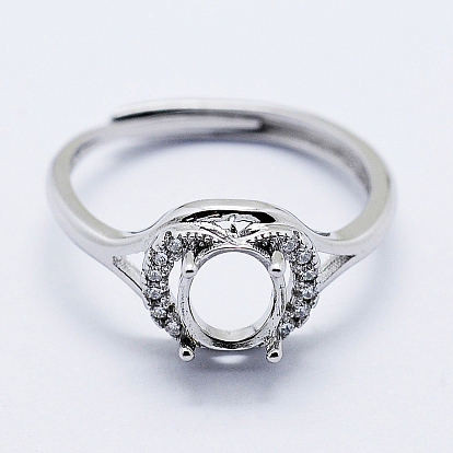 925 componentes de anillo de dedo de plata esterlina, con circonita, ajustable, oval