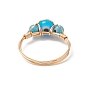 Lampwork Evil Eye Finger Ring, Golden Brass Wire Wrap Jewelry for Women