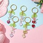 Bowknot & Heart Glass Pendant Decorations, with Acrylic Leaf/Flower Charm amd Iron Split Key Rings