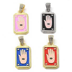 Rack Plating Alloy Enamel Pendants with Crystal Rhinestone Pendants, Rectangle Charms with Palm, Long-Lasting Plated, Lead Free & Cadmium Free