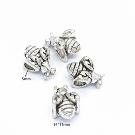 Alloy European Beads, Large Hole Beads, Bees
