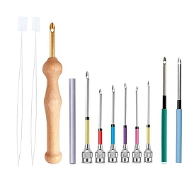 Kits d'outils de broderie au poinçon, y compris le manche de l'aiguille à poinçonner, enfileur, aiguille de remplacement