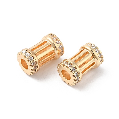 Rack Plating Brass Micro Pave Clear Cubic Zirconia Column Beads, Long-Lasting Plated, Lead Free & Cadmium Free