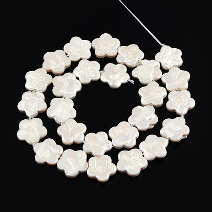 Plating Natural Freshwater Shell Beads Strands, Imitate Baroque Pearl Keshi Pearl Beads, Flower