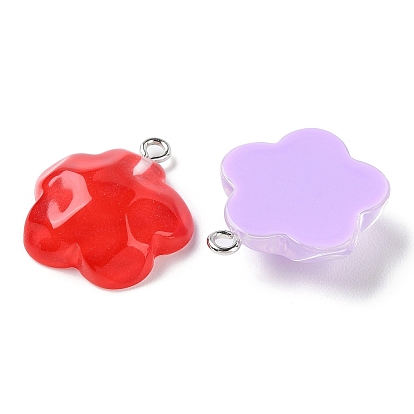 Translucent Resin Pendants, Water Ripple Charms with Platinum Plated Iron Loops, Mixed Color