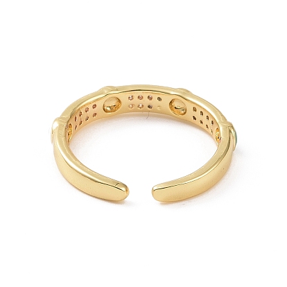 Brass Micro Pave Cubic Zirconia Open Rings, Enamel Evil Eye Cuff Rings for Women