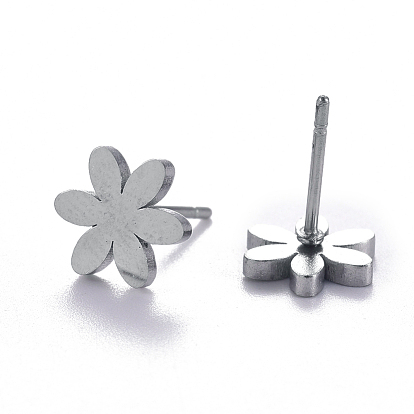 Unisex 304 Stainless Steel Stud Earrings, Flower