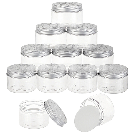 ARRICRAFT 12Pcs PET Plastic Cream Jar, Refillable Lotion Containers, Travel Gel Container, with Aluminum Ribbed Cap, Column