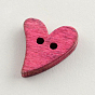 2-Hole Dyed Wooden Buttons, Heart, Mixed Color, 18x16x4mm, Hole: 2mm
