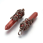 Gemstone Pointed Pendants, with Red Copper Plated Brass Findings,
 Bullet