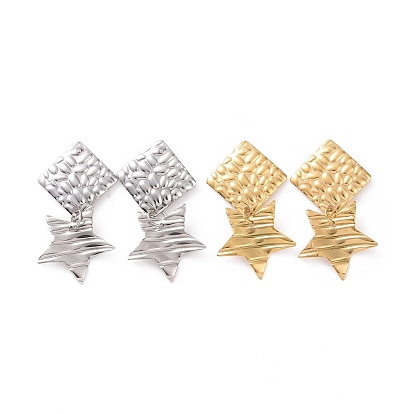 304 Stainless Steel Rhombus with Star Dangle Stud Earrings for Women