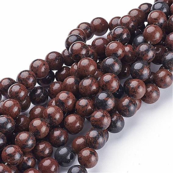 Naturelles acajou obsidienne brins de perles, ronde, 10~14mm, Trou: 1~1.2mm