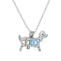 Alloy Dog Cage Pendant Necklace with Synthetic Luminaries Stone, Glow In The Dark Jewelry for Women