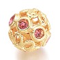 Brass Micro Pave Cubic Zirconia Beads, Hollow, Round, Real 18K Gold Plated