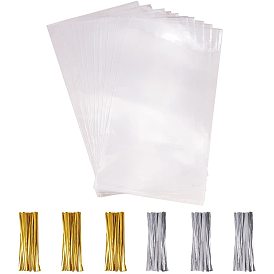 Rectangle OPP Cellophane Bags, with Plastic Iron Core Wire Twist Ties