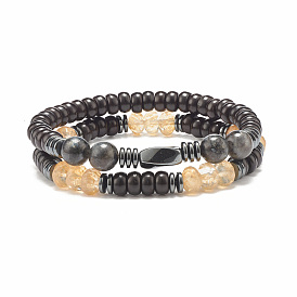 Ensemble de bracelets extensibles en verre de style noix de coco, larvikite naturelle et pierre de pastèque, bijoux en pierres précieuses pour femmes