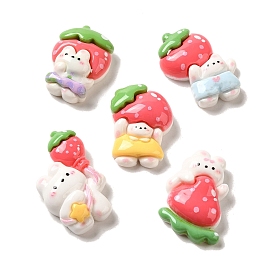 Opaque Resin Decoden Cabochons, Strawberry Rabbit Mixed Shapes