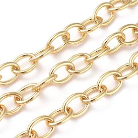 Brass Cable Chains, Soldered, with Spool, Oval, Long-Lasting Plated, Real 18K Gold Plated