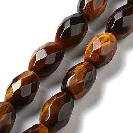 Natural Tiger Eye Beads Strands, Faceted Rice