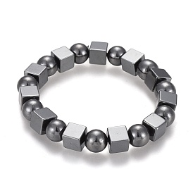 Non-magnetic Synthetic Hematite Stretch Bracelets, Round & Square