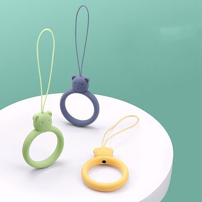 Ring with Bear Shapes Silicone Mobile Phone Finger Rings, Finger Ring Short Hanging Lanyards
